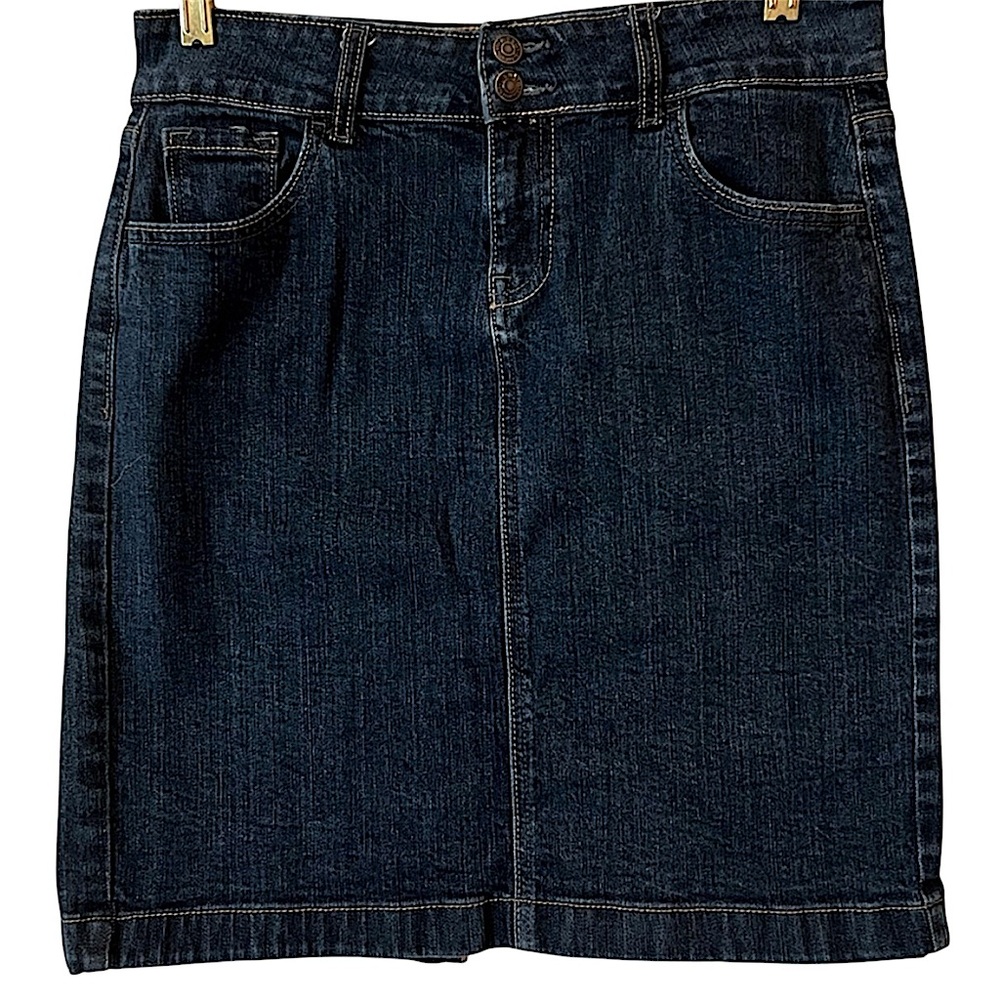Old Navy Dark Blue Denim Jean Skirt Back Slit Normcore Preppy Casual Size 4
